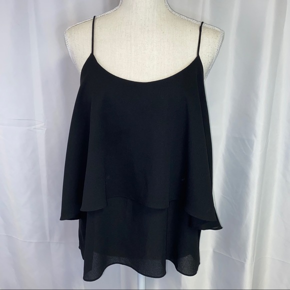Paper Crane Tops - Paper Crane Black Tiered Ruffle Tank - Size Large